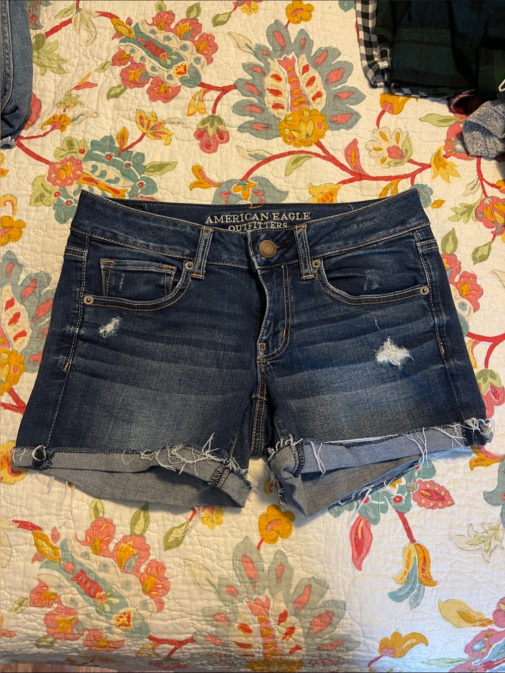 Vintage American Eagle Outfitters Dark Wash Distressed Denim Shorts